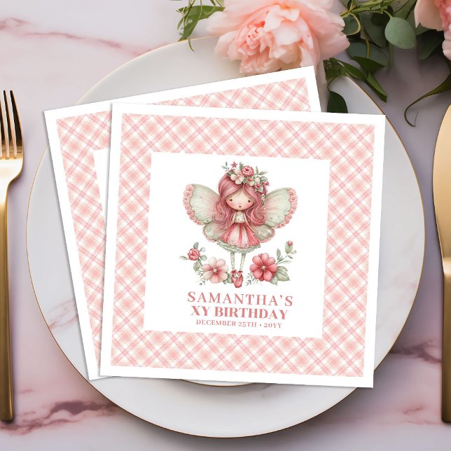 Launisches Feenmädchen 6. Geburtstag Rosa Blumen Serviette (Whimsical Fairy Girl 6th Birthday Pink Flowers napkins)