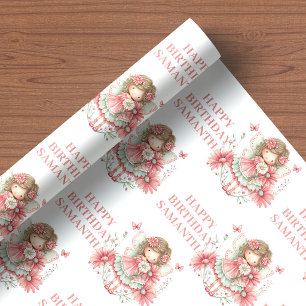 Launisches Feenmädchen Errötendes Blumengeburtstag Geschenkpapier