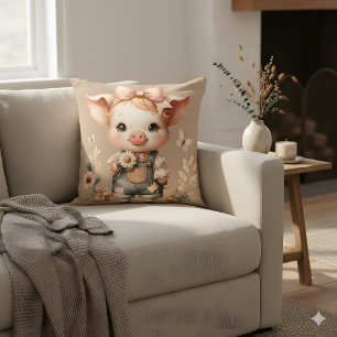 Launisches Ferkel in pastellfarbenen Overall Braun Kissen