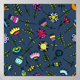 Launisches florales Muster Art Design Poster