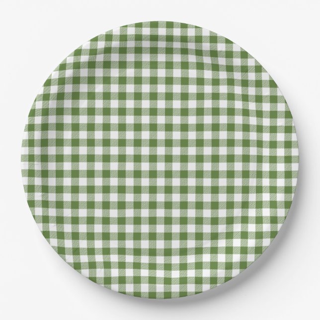 Launisches grünes Gingham Pappteller (Vorderseite)