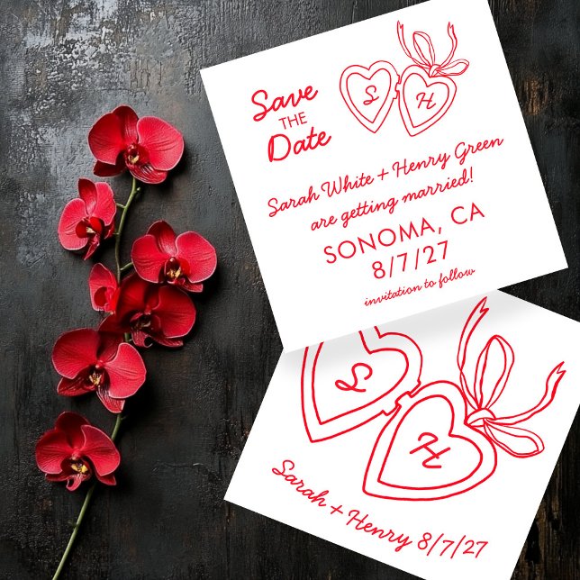 Launisches Herz-Anhänger-Doodle-Skizze Modern BENU Save The Date (Whimsical Heart Locket Doodle Sketch Modern CUSTOM Wedding Save The Date
)