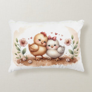 Launisches Hühner-Duo Cottagecore-Wasserfarbe Dekokissen