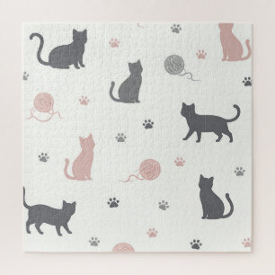 Launisches Katzen- und Garn-Silhouettenmuster Puzzle