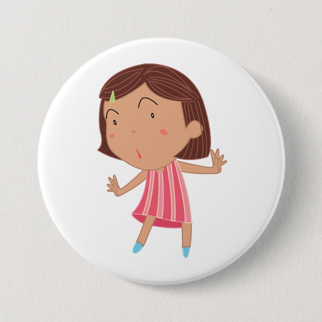 Launisches kleines Mädchen im rosa gestreiften Kle Button (Vorderseite)