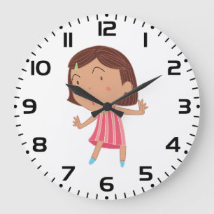Launisches kleines Mädchen im rosa gestreiften Kle Große Wanduhr
