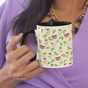 Launisches lila Wildblumenmuster Creme Botanica Zweifarbige Tasse