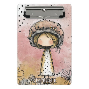 Launisches Mädchen Aquarell mit floralen Akzenten Mini Klemmbrett