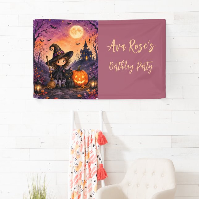 Launisches Mädchen Hexe Halloween Geburtstagsfeier Banner (Insitu)