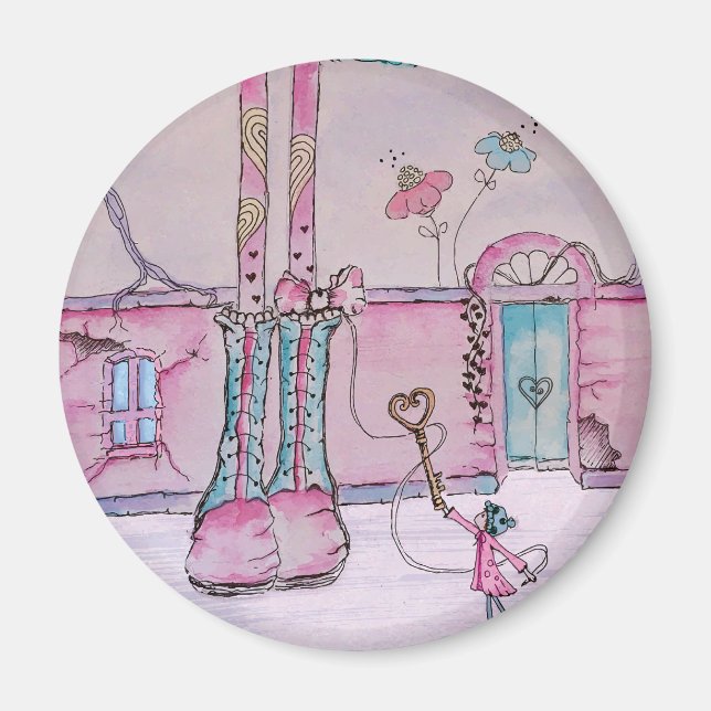 Launisches Mädchen-Illustrations-Rundmagnet Magnet (Vorne)
