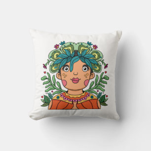 Launisches Mädchen mit Blumenkrone Kissen