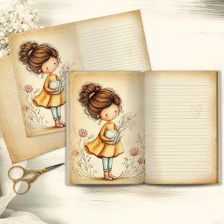 Launisches Mädchen mit Buch Junk Journal Seite