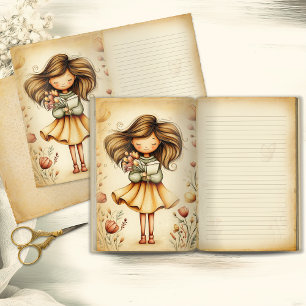 Launisches Mädchen mit Buch- und Blumenjournalseit