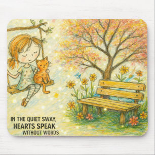 Launisches Mädchen und orange Katze Garten-Mauspad Mousepad