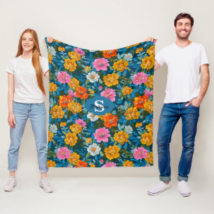 Launisches Magenta Gelbes Florales Dunkles Teal Fleecedecke