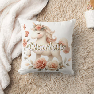 Launisches Pastell-Einhorn mit Rosen Kissen