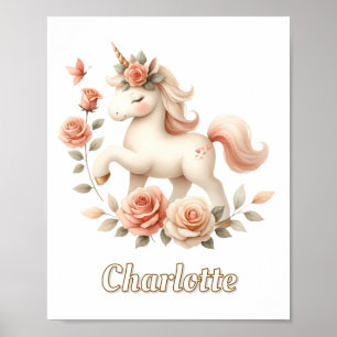Launisches Pastell-Einhorn mit Rosen Poster
