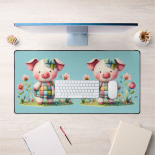 Launisches Patchwork-Schwein im Blumen Garten Schreibtischunterlage