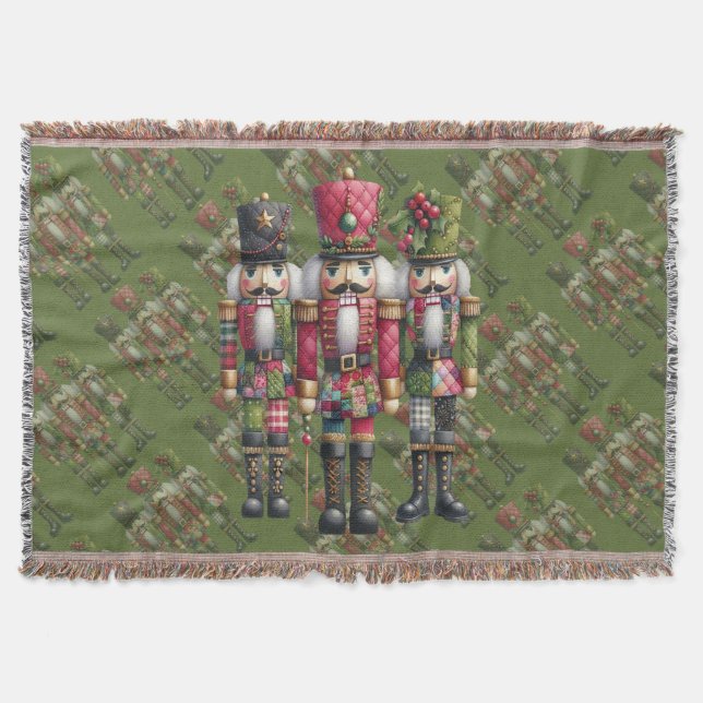 Launisches Patchwork-Weihnachts-Nussknacker-Trio Decke (Vorderseite)