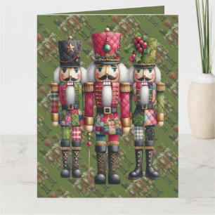 Launisches Patchwork-Weihnachts-Nussknacker-Trio Karte