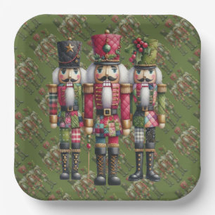 Launisches Patchwork-Weihnachts-Nussknacker-Trio Pappteller