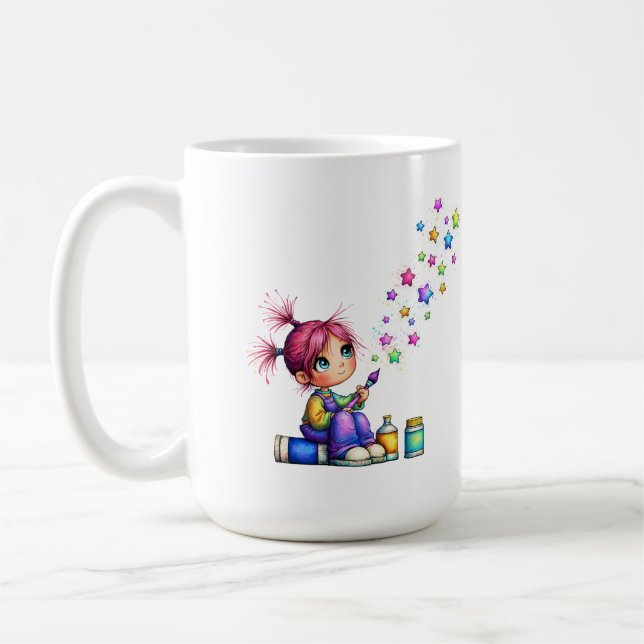 Launisches Regenbogen-Stern-Maler-Mädchen Kaffeetasse (Links)