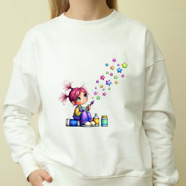 Launisches Regenbogen-Stern-Maler-Mädchen T-Shirt (baloon)