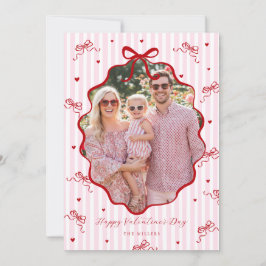 Launisches Rosa Rotes Schleifen Herz Frohen Valent Feiertagskarte