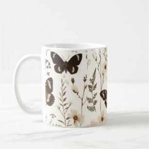 Launisches Schmetterlings- und Blumenmuster Kaffeetasse
