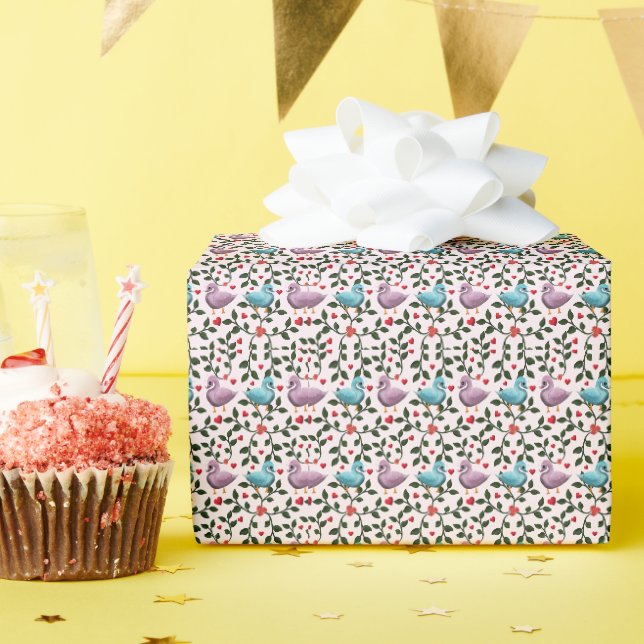 Launisches Schwanen-Blumenmuster Geschenkpapier (Geburtstagsparty)