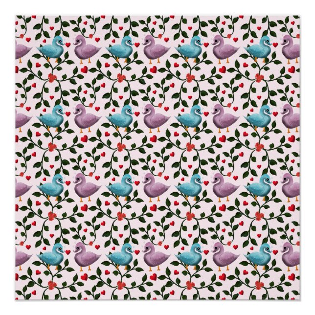 Launisches Schwanen-Blumenmuster Poster (Vorderseite)