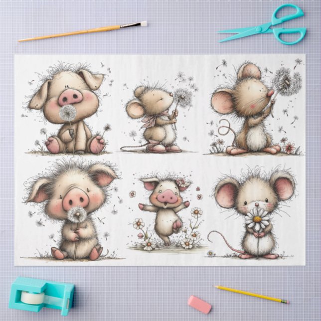 Launisches Schwein und Maus im Frühling Seidenpapier (Basteln)