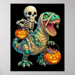 Launisches Skelett reitet auf einer Mumien-T-Rex H Poster
