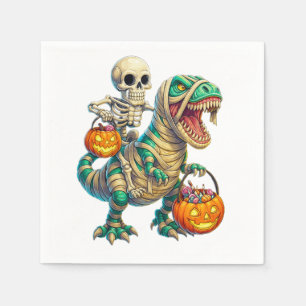 Launisches Skelett reitet auf einer Mumien-T-Rex H Serviette