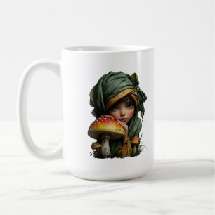 Launisches Waldmädchen mit Pilz-Fantasy-Kunst Kaffeetasse
