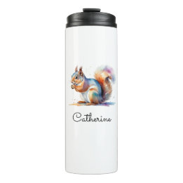Launisches Wasserfarben-Eichhörnchen Personalisier Thermosbecher