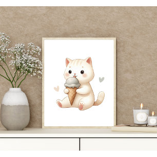 Launisches Wasserfarben-Kätzchen mit Eiscreme-Kege Poster