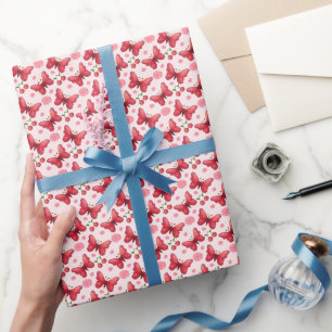Launisches Wasserfarben-Schmetterling- und Kirschm Geschenkpapier