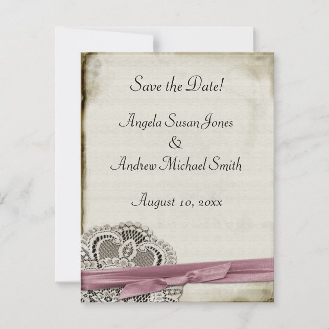 Laura Lace Pink Save the Date Vintag (Vorderseite)