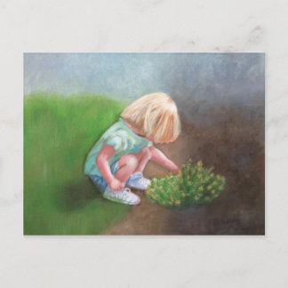 "Laura" Ölmalerei kleine Mädchen picken Blume Postkarte