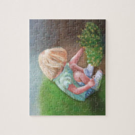 "Laura" Ölmalerei kleine Mädchen picken Blume Puzzle