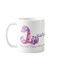 Lauranamensbedeutungs-Herz-Blume L Monogramm-Tasse