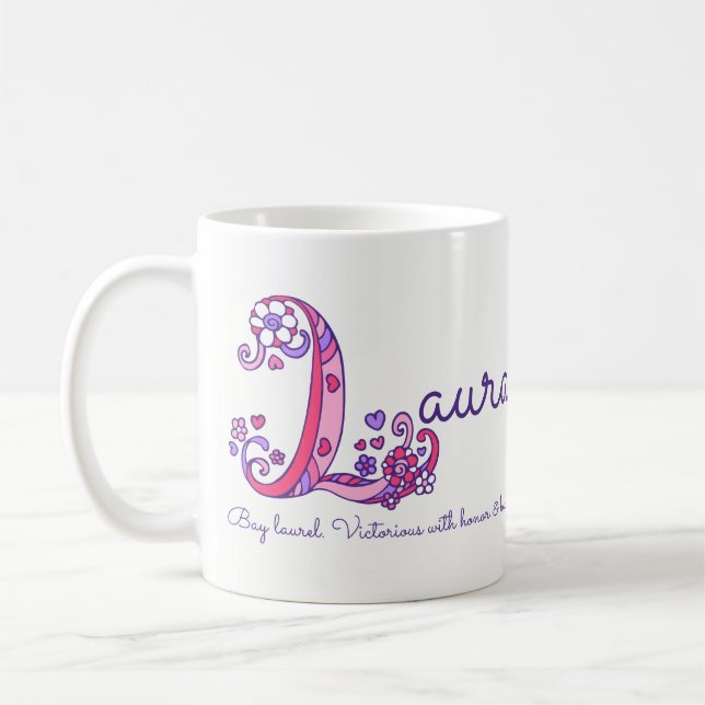 Lauranamensbedeutungs-Herz-Blume L Monogramm-Tasse Kaffeetasse (Links)