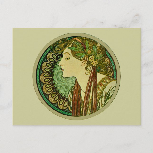 Laurel, Alphonse Mucha Vintager Jugendstil Postkarte (Vorderseite)
