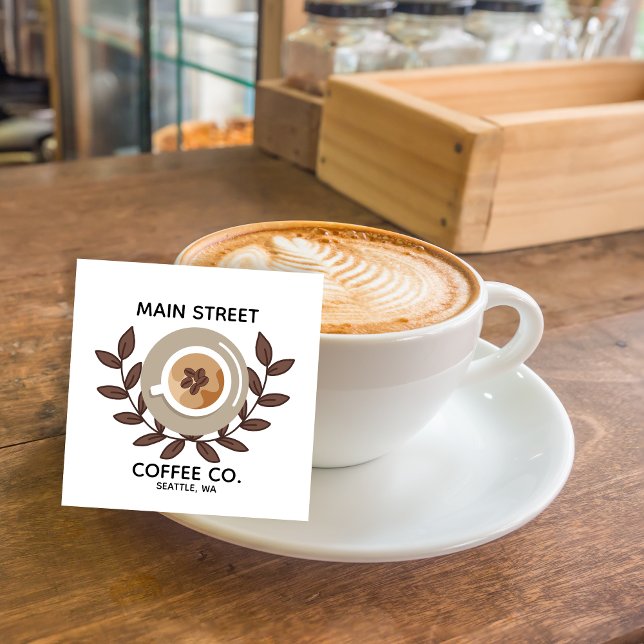 Laurel and Coffee Cup Small Business Quadratische Visitenkarte (Von Creator hochgeladen)