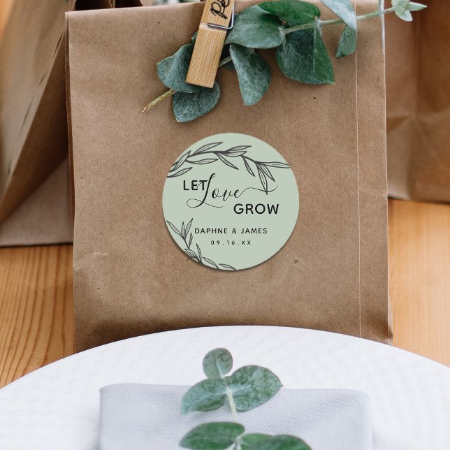 Laurel Blätter Ließ Liebe Grow Wedding Runder Aufkleber (Von Creator hochgeladen)