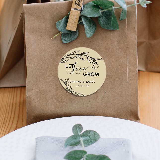 Laurel Blätter Ließ Liebe Grow Wedding Runder Aufkleber (Von Creator hochgeladen)