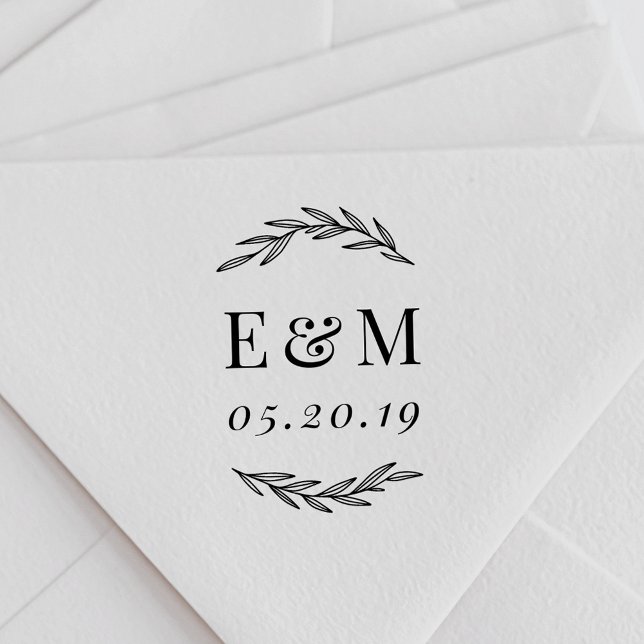 Laurel Branch Monogram Wedding Save the Date Gummistempel (Von Creator hochgeladen)
