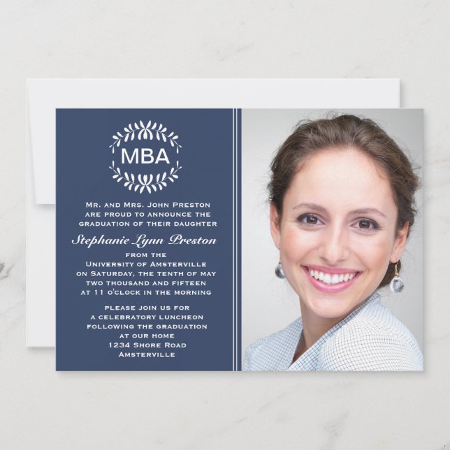 Laurel Branches Foto Abschluss Einladung / Anno (Vorderseite)