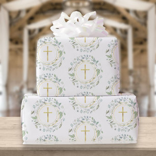 Laurel Garland Christlich Gold Cross Geschenkpapier